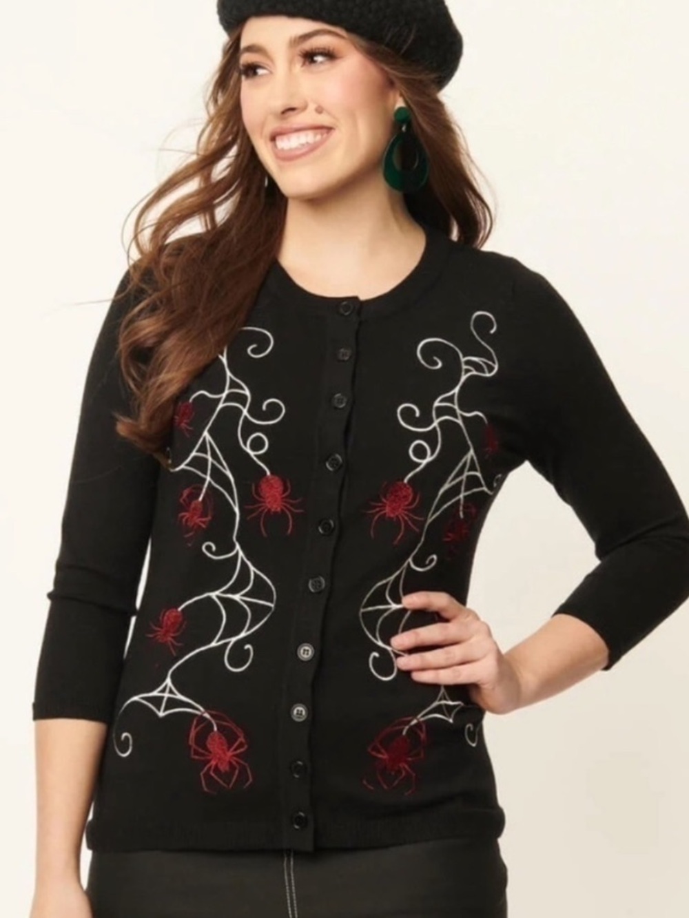 UNIQUE VINTAGE Spider Embroidered Bookworm 1950s Retro Cardigan, XS, NWT 🕷️